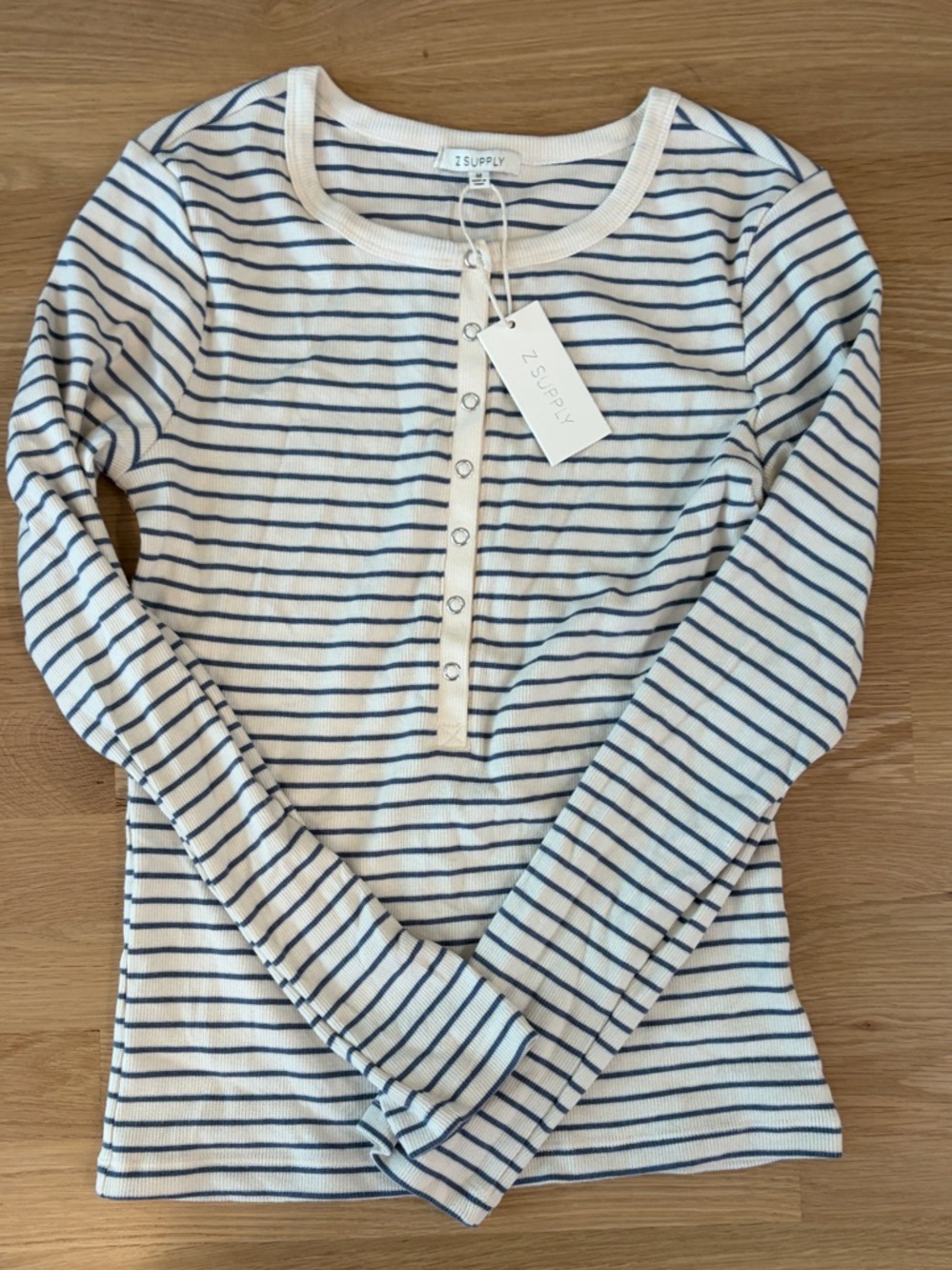Z Supply Cream & Navy Striped Henley Top
